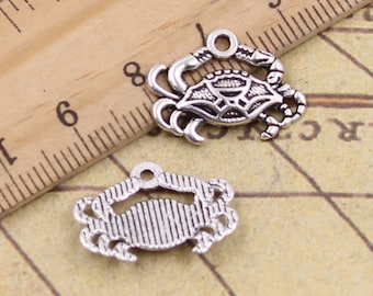 40 colgantes de cangrejo de 14 x 20 mm, adornos de plata antigua, accesorios para hacer joyas, material artesanal para manualidades.
