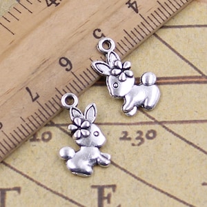 50pcs Rabbit charms pendant 18x10mm antique silver ornament accessories jewelry making DIY handmade craft base material
