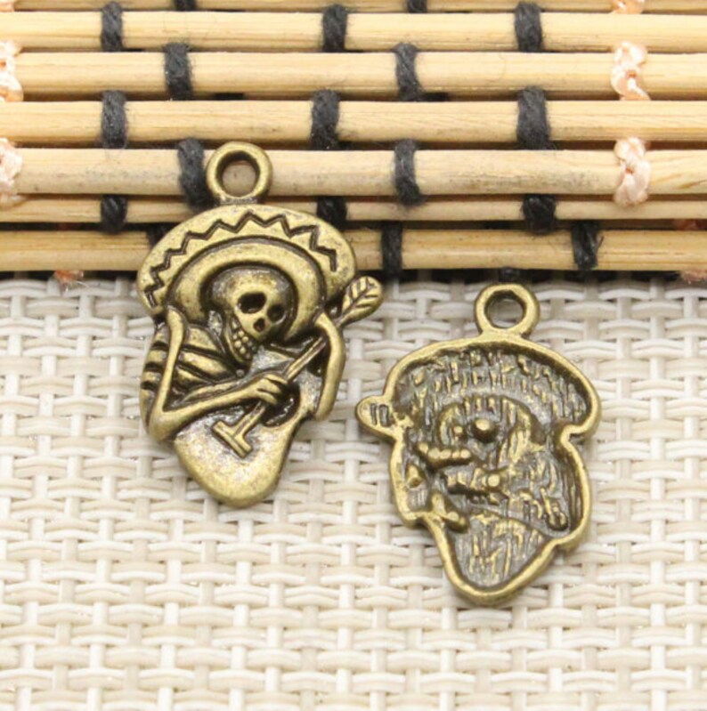 30pcs Skull playing guitar charms pendant 22x15mm Antique silver / Antique bronze ornament accessories jewelry making DIY craft material image 6