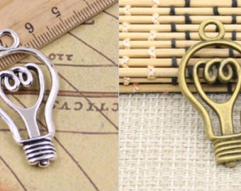 5pcs lamp bulb charms pendant 46x24mm antique silver/antique bronze ornament accessories jewelry making DIY handmade craft material