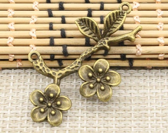 5pcs Flower Branch charms pendant 50x31mm Antique bronze ornament accessories jewelry making DIY handmade craft base material