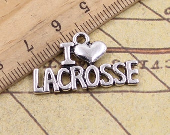 10pcs I love lacrosse charms pendant 17x30mm antique silver ornament accessories jewelry making DIY handmade craft base material