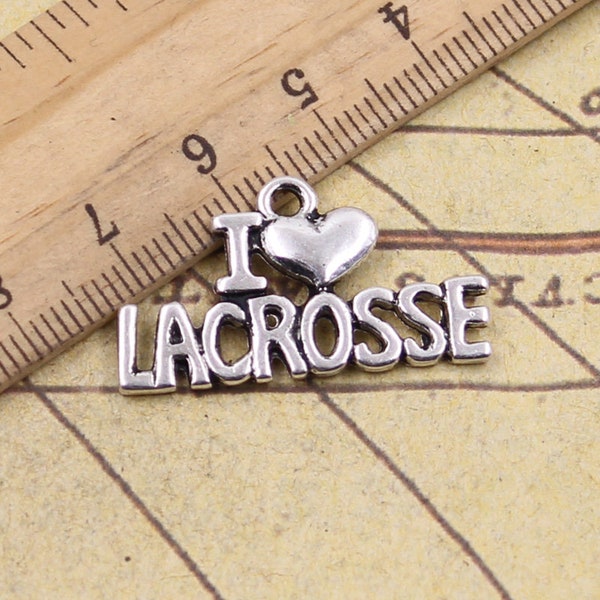 10pcs I love lacrosse charms pendant 17x30mm antique silver ornament accessories jewelry making DIY handmade craft base material