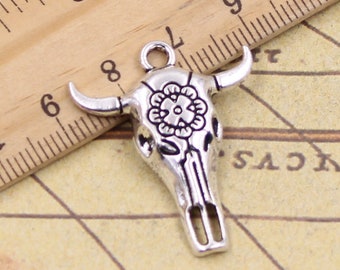 20pcs Skull Ox head with flower charms pendant 32x26mm antique silver ornament accessories jewelry making DIY handmade craft base material