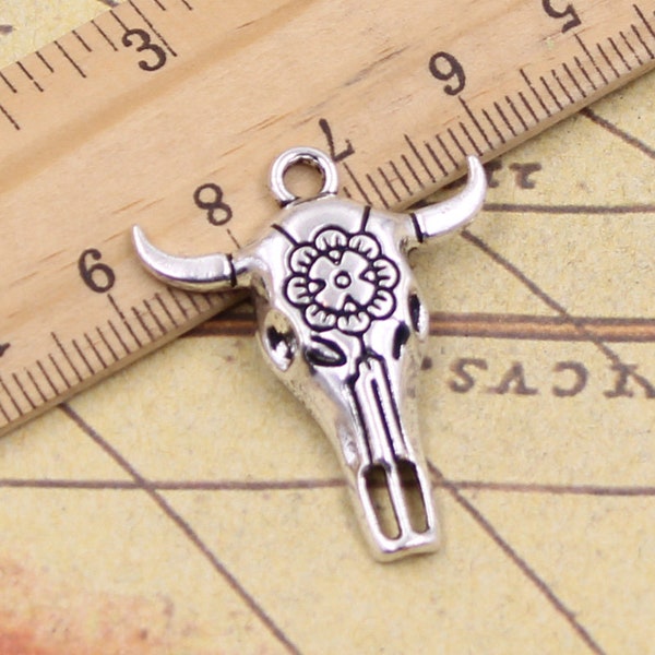 20pcs Skull Ox head with flower charms pendant 32x26mm antique silver ornament accessories jewelry making DIY handmade craft base material