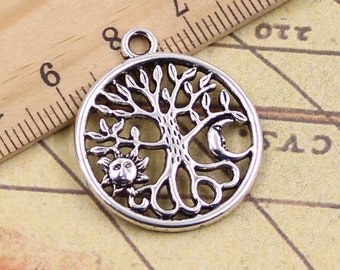 10pcs The World Tree with Sun adn Moon pendant charms 29x25mm antique silver ornament accessories jewelry making DIY handmade craft material