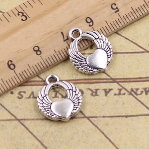 20pcs Heart wings charms pendant 15x18mm antique silver ornament accessories jewelry making DIY handmade craft base material