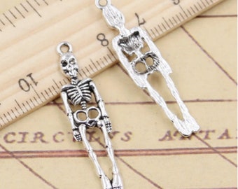 20pcs Skull charms Skeleton Man pendant 39x9mm Halloween Charms Antique silver ornament accessories jewelry making DIY Craft base material