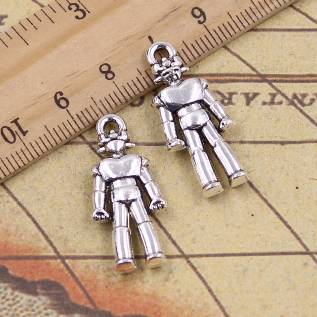 10個 ロボットチャームペンダント 31 x 13 mm アンティークシルバー 
