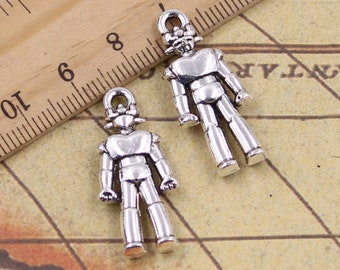 10個 ロボットチャームペンダント 31 x 13 mm アンティークシルバー 