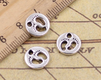 50 Stück Doppel Füße Charms Anhänger 11x11mm antikes Silber Ornament Zubehör Schmuckherstellung DIY Handarbeit Basismaterial