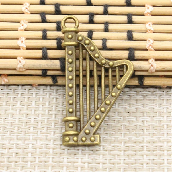 5pcs Harp charms pendant 40x21mm antique bronze ornament accessories jewelry making DIY handmade craft base material