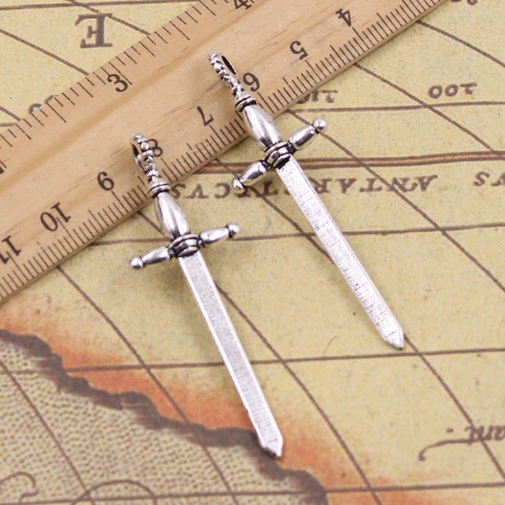 10pcs Swords charms pendant 59x19mm antique silver ornament Etsy