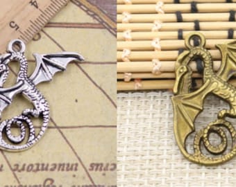 10pcs Dragon charms pendant 37x30mm antique silver/antique bronze ornament accessories jewelry making DIY handmade craft base material