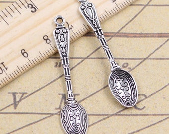 30 Stück Löffel Charms Anhänger 48x10mm antikes Silber Ornament Zubehör Schmuckherstellung DIY Handarbeit Basismaterial