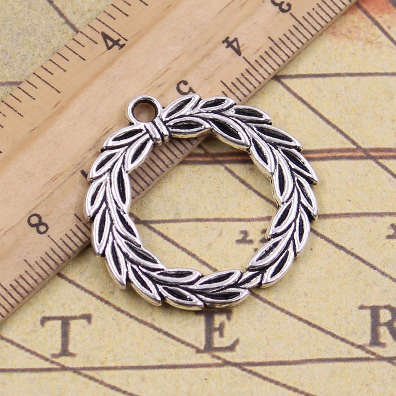 5pcs Olive branch ring charms pendant 34mm antique silver ornament accessories jewelry making DIY Handmade Craft base material Antique silver
