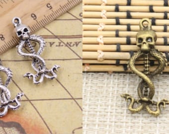 10pcs Skull wand charms pendant 37x20mm antique silver/antique bronze ornament accessories jewelry making DIY handmade craft base material