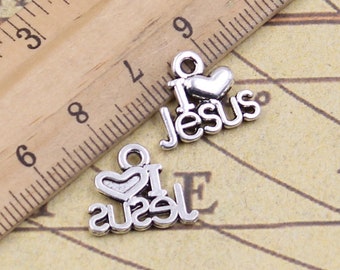 50 pz I LOVE JESUS charms ciondolo 15x13mm argento antico ornamento accessori creazione di gioielli materiale di base artigianale fatto a mano fai da te