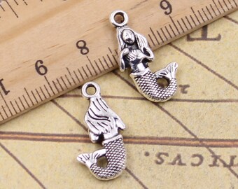 30 Stück Meerjungfrau Charms Anhänger 22x11mm Antik Silber Ornament Zubehör Schmuckherstellung DIY handgemachtes Handwerk Basismaterial