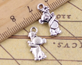 50PCS Bear with Flowers charms pendant 19x9mm antique silver ornament accessories jewelry making DIY handmade craft base material