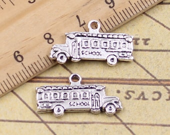 20 sztuk zawieszek w kształcie autobusu szkolnego, 13 x 23 mm, antyczne srebro, ozdoby, akcesoria do tworzenia biżuterii, ręcznie robione, materiał bazowy do rękodzieła