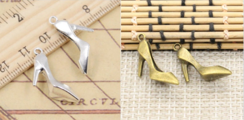 10pcs High heels charms high-heeled Shoes pendant 29x17mm antique silver/antique bronze ornament accessories jewelry making DIY material image 1