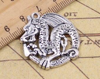 10 pendenti con ciondoli drago 33x31mm argento antico ornamento accessori creazione di gioielli materiale di base artigianale fatto a mano fai-da-te