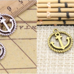 40pcs ship&#39;s anchor charms pendant 15mm antique silver/antique bronze ornament accessories jewelry making DIY handmade craft base material