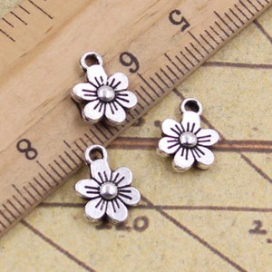 50pcs Mini flower charms pendant 12*9mm antique silver ornament accessories jewelry making DIY handmade craft base material