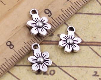 50pcs Mini flower charms pendant 12*9mm antique silver ornament accessories jewelry making DIY handmade craft base material