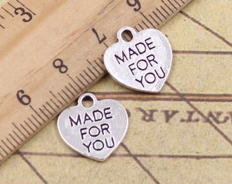 40 Stück Buchstabe „Made for you“ Anhänger mit Anhänger, 16 x 16 mm, Antiksilber, Ornament, Zubehör, Schmuckherstellung, DIY, handgefertigte Bastelbasis