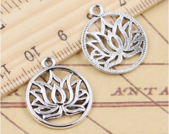 20pcs Yoga Lotus Flower charms pendant 22x19mm antique silver/antique bronze ornament accessories jewelry making DIY Craft base material