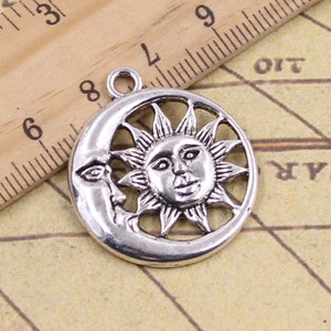 10pcs Sun and Moon charms pendant 26mm antique silver ornament accessories jewelry making DIY handmade craft base material