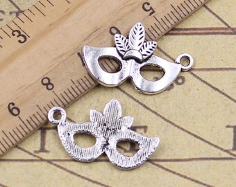 30pcs Party Mask charms pendant 24X15mm antique silver ornament accessories jewelry making DIY handmade craft base material