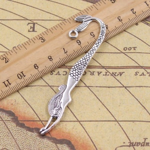 5pcs Mermaid bookmark charms 82mm antique silver ornament accessories jewelry making DIY handmade craft base material