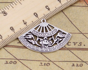 10pcs Flower fan charms pendant 25x36mm antique silver accessories jewelry making DIY handmade craft base material