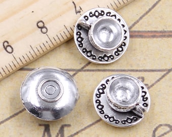 20 Stück Kaffeetasse Charms Anhänger 14x14x7mm antikes Silber Ornament Zubehör Schmuckherstellung DIY Handarbeit Basismaterial