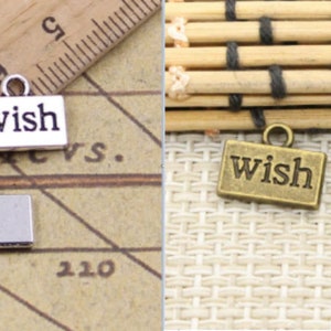 30個入り 文字「Wish」吊り下げタグチャームペンダント 13 x 11 mm アンティークシルバー/アンティークブロンズ装飾アクセサリー ジュエリー製作 DIY ベース素材