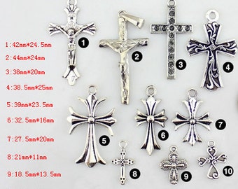 Accessoires de bijoux faits main bricolage 10 styles Pendentif croix tibétain en argent -- Quantité et style au choix