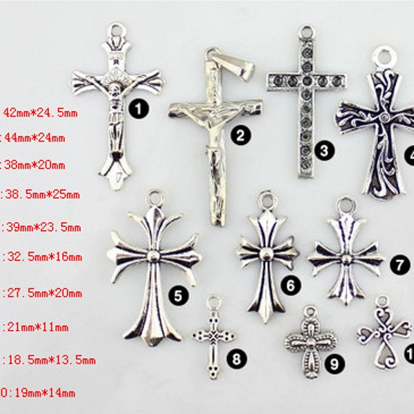 Accessoires de bijoux faits main bricolage 10 styles Pendentif croix tibétain en argent -- Quantité et style au choix