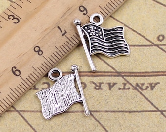 50pcs The Flag of the United States charms pendant 17x18mm antique silver ornament accessories jewelry making DIY craft base material