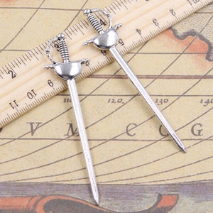10pcs Fencing charms Sword pendant 85x24mm antique silver ornament accessories jewelry making DIY handmade craft base material
