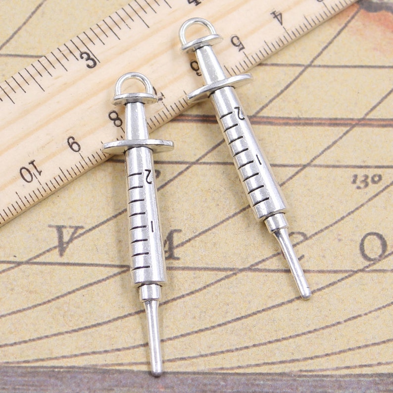 5pcs Syringe Charms Pendant 62x6mm Antique Silver Ornament Etsy