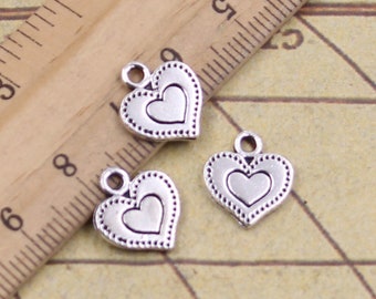 50 Uds. Colgantes de corazones de amor 13x11mm accesorios de adorno de plata antigua fabricación de joyería DIY artesanía hecha a mano