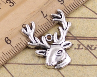 10pcs Sika deer head charms pendant 25x23mm antique silver ornament accessories jewelry making DIY handmade craft base material