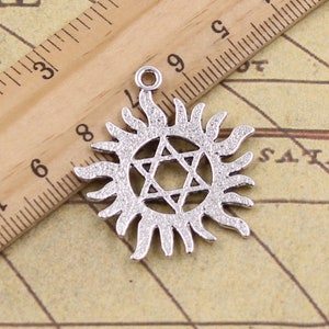 10pcs Sun pendant with Six awn star charms 34x31mm antique silver ornament accessories jewelry making DIY handmade craft base material image 2