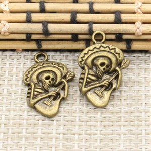 30pcs Skull playing guitar charms pendant 22x15mm Antique silver / Antique bronze ornament accessories jewelry making DIY craft material image 5