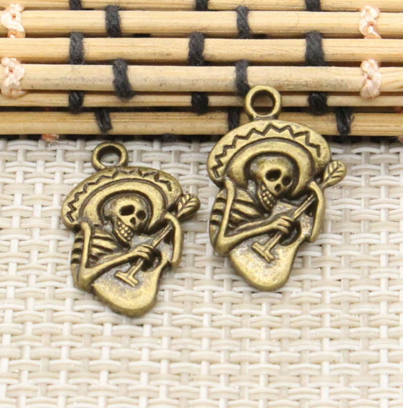 30pcs Skull playing guitar charms pendant 22x15mm Antique silver / Antique bronze ornament accessories jewelry making DIY craft material image 5