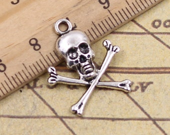30pcs Skulls charms pendant 24x19mm antique silver ornament accessories jewelry making DIY handmade craft base material