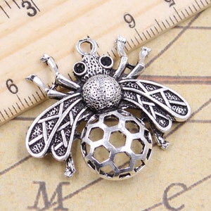 3pcs Bee charms pendant 33x36mm antique silver ornament accessories jewelry making DIY handmade craft base material